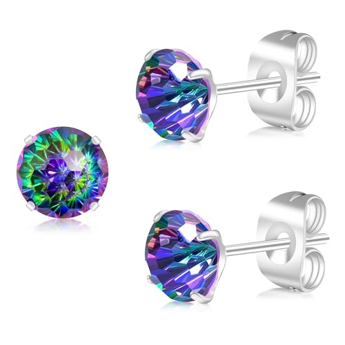 Artskin G23 Titanium Cubic Zirkonia Ohrstecker für Frauen Männer Ohrringe CZ Runde Schnitt simulierte Diamant 6mm Hypoallergen Silber Ohrringe für empfindliche Ohren (Muticolor CZ) von Artskin