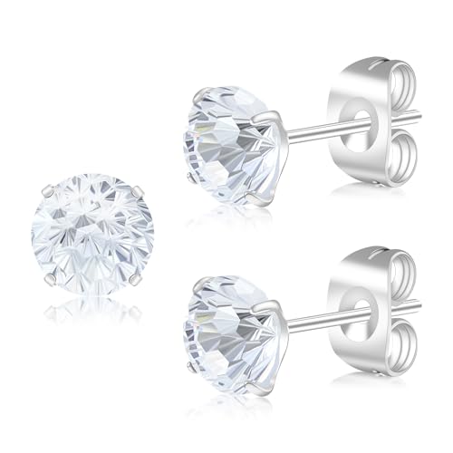 Artskin G23 Titanium Cubic Zirkonia Ohrstecker für Frauen Männer Ohrringe CZ Runde Schnitt simulierte Diamant 6mm Hypoallergen Silber Ohrringe für empfindliche Ohren (White CZ) von Artskin