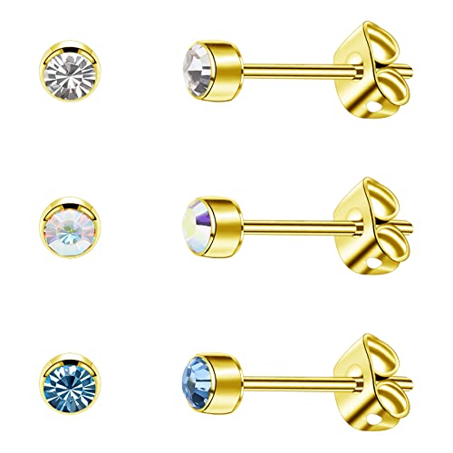 Artskin Damen Ohrstecker Titan Mädchen Ohrringe Hypoallergen Kristall Herren Ohrringe 4mm 14k gold ora Frauen Geburtstags geschenke (Gold(001+AB+202)) von Artskin