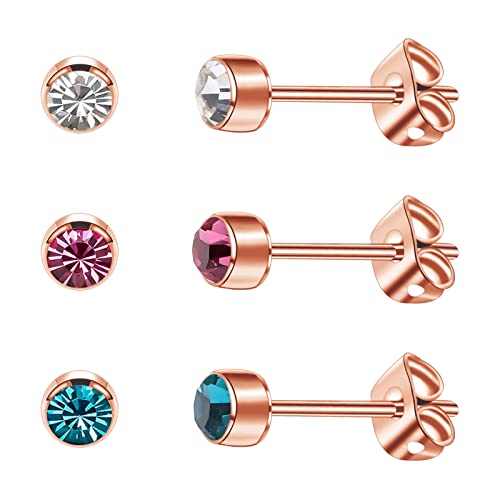 Artskin Damen Ohrstecker Titan Mädchen Ohrringe Hypoallergen Kristall Herren Ohrringe 4 mm Roségold Geburtstags geschenke (4mm, Rose Gold(001+209+229)) von Artskin