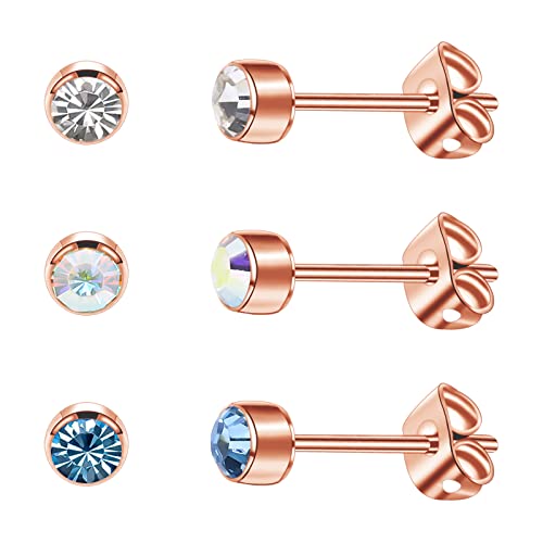 Artskin Damen Ohrstecker Titan Mädchen Ohrringe Hypoallergen Kristall Herren Ohrringe 4mm Roségold Ohrringe (4mm, Rose Gold(001+AB+202)) von Artskin