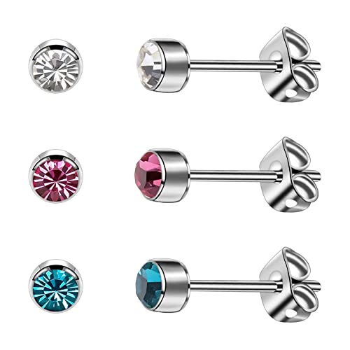 Artskin Damen Ohrstecker Titan Mädchen Ohrringe Hypoallergen Kristall Herren Ohrringe 4mm Silber Ohrringe (4mm, Silver(001+209+229)) von Artskin