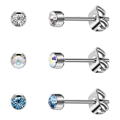 Artskin Damen Ohrstecker Titan Mädchen Ohrringe Hypoallergen Kristall Herren Ohrringe 4mm Silber Ohrringe (4mm, Silver(001+209+229)) von Artskin