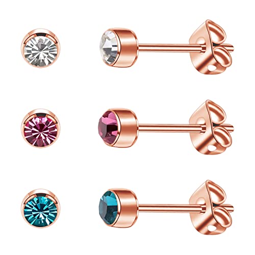 Artskin Damen Ohrstecker Titan Mädchen Ohrringe Hypoallergen Kristall Herren Ohrringe 5 mm Roségold Ohrringe (4mm, Rose Gold(001+209+229)) von Artskin