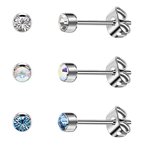 Artskin Damen Ohrstecker Titan Mädchen Ohrringe Hypoallergen Kristall Herren Ohrringe 5 mm Silber Geburtstags geschenke (5mm, Silver(001+209+229)) von Artskin