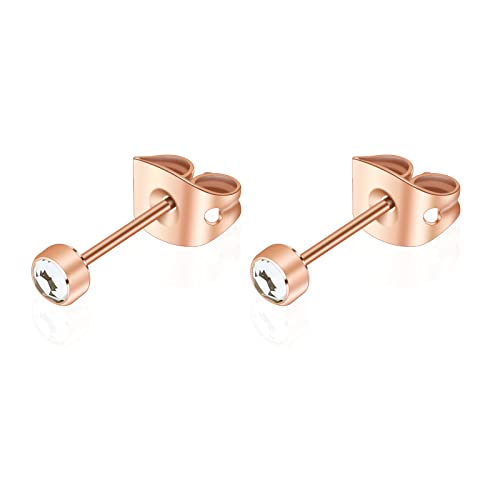 Artskin Damen Ohrstecker Herren Mädchen Ohrringe Titan Hypoallergen Ohrringe Nickelfrei 3mm Roségold S925 Sterling Silber Ohrringe für empfindliche Ohren von Artskin