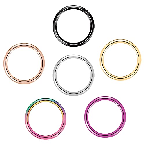 G23 Titan Nasenring Hoop 6pcs 18g 16g Faltsegment Helix Knorpel Rook Ring Piercing Schmuck für Frauen Männer Mädchen (6pcs) (16 Gauge 1.2x10mm) von Artskin