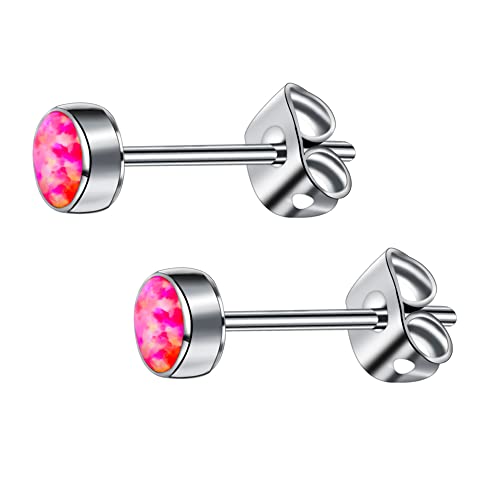Artskin G23 Titan Opal Ohrstecker für Damen Mädchen Hypoallergen Ohrring Geburtsstein für empfindliche Ohren Mode Damenschmuck (3mm, Pink) von Artskin