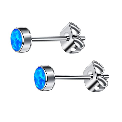 Artskin Opal-Ohrstecker für Frauen Mädchen Ohrringe Titan hypoallergen Ohrring 4 mm Geburtsstein blauer Opal Ohrstecker für empfindliche Ohren Mode Damenschmuck von Artskin