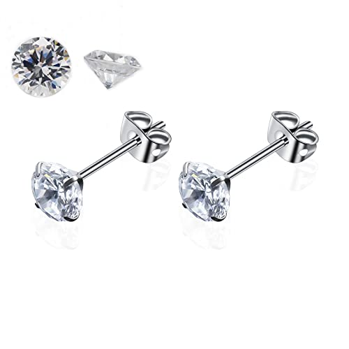 Zirkonia Ohrstecker für Damen G23 Titan CZ Simulierter Diamant 4 mm Silber Runde Ohrstecker für Mädchen Hypoallergene Herrenohrringe für empfindliche Ohren von Artskin