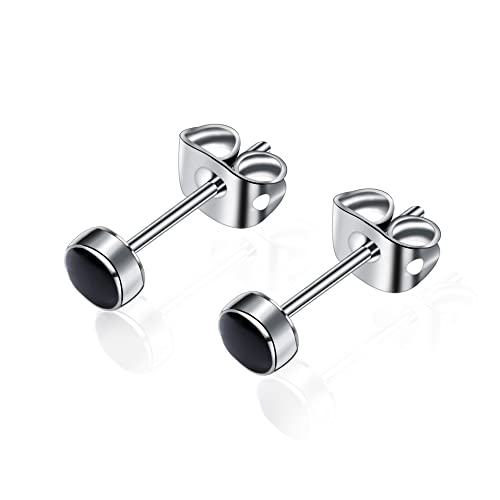 Titan Ohrstecker für Frauen Mädchen Ohrringe 5mm Naturstein Edelsteine Hypoallergene Ohrringe Nickel frei Schwarzer Onyx Ohrringe für Frauen empfindliche Ohren (5MM, Black Onyx) von Artskin