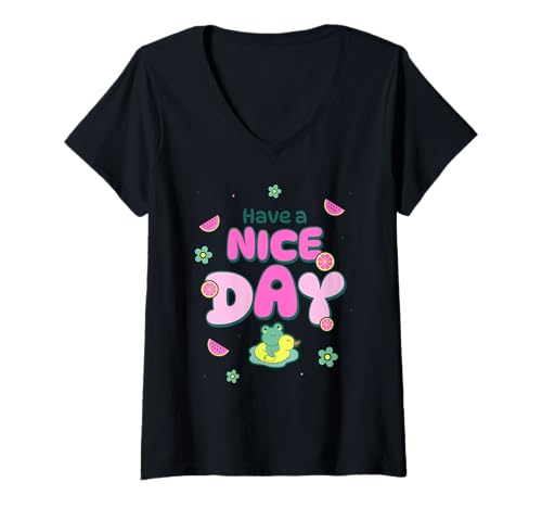Damen Hab einen schönen Tag T-Shirt mit V-Ausschnitt Damen Hab einen schönen Tag T-Shirt mit V-Ausschnitt von Artsthetic Collection