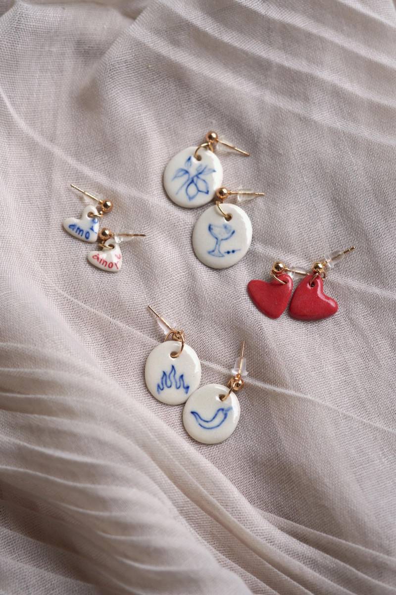 Keramik Handgefertigt Ohrringe Italian Vibe Herzohrringe Amore Geschenkide Handmade Jewelry Gift For Her Rote Zitronenohrringe von ArtstudioLiebeLiebe