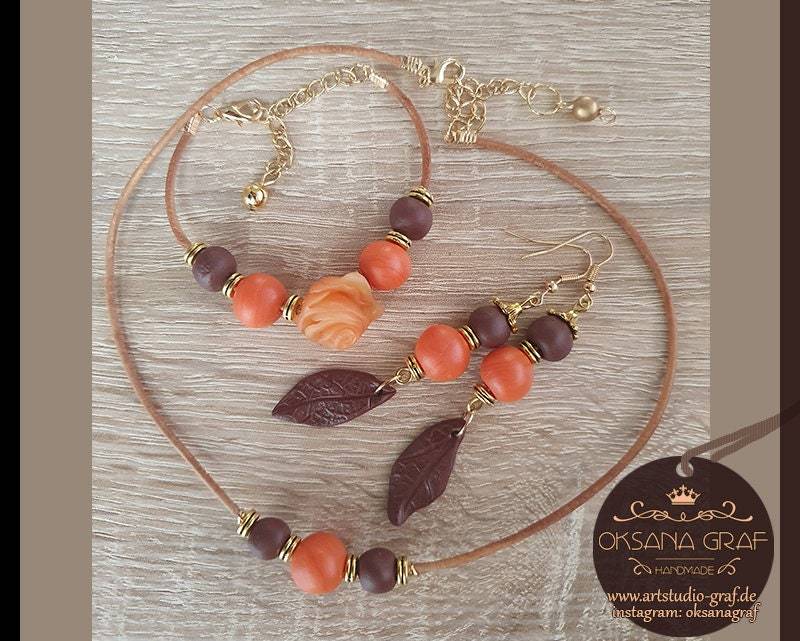Schmuck Set Modeschmuck Kette Armband Ohrringe Handarbeit Fimo Neu von ArtstudioOksanaGraf