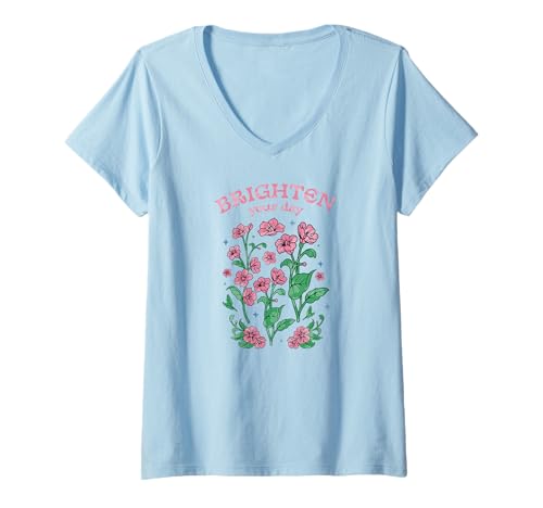 Damen Verschönern Sie Ihren Tag Boho Floral Artsy T-Shirt mit V-Ausschnitt von Artsy quote boho floral good vibes tees