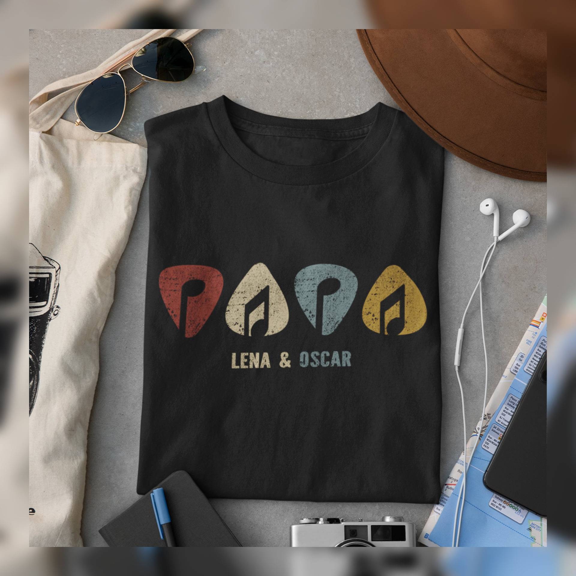 Papa T-Shirt Personalisiert Für Musiker & Gitarristen - Geschenk Zum Vatertag, Geburtstag Oder Zur Geburt Familien Shirt von Artsydesignideas