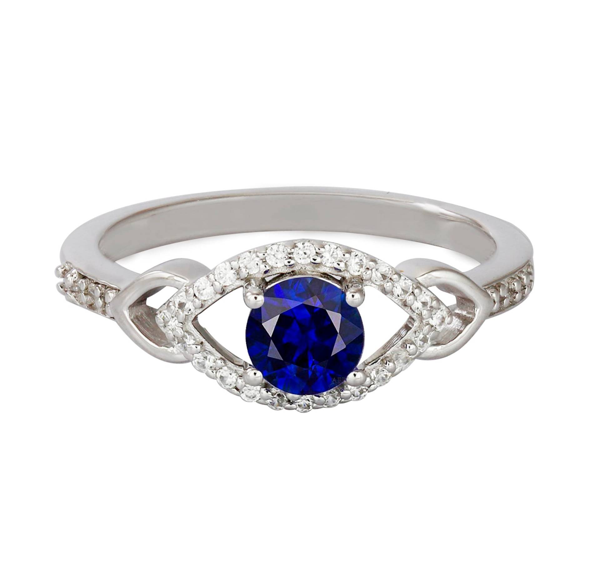 Evil Eye Blauer Saphir Ring, Iced Out Infinity Band, Drittes Auge Versprechen Jubiläumsgeschenk, Eleganter Schmuck Für Sie von ArtsyjewelsEra