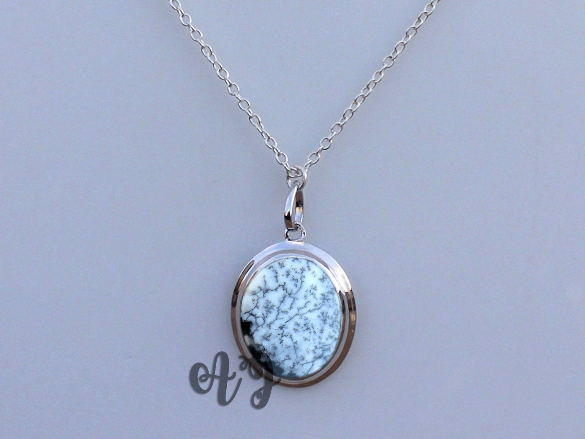 Dendrit Achat 16x20mm Oval Cabochon 925 Sterling Silber Rhodiniert Lünette Anhänger Kette Halskette-Aaa-Qualitäts-Halsketten-Anhänger von ArtsyjewelsForyou