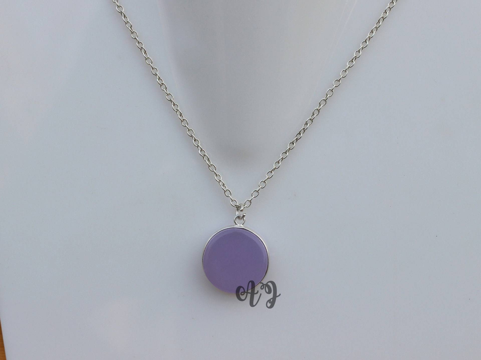 Lavendel Hydro Quarz 8mm Runde Beidseitig Flache Glatte 925 Sterling Silber Lünette Anhänger Halskette Halskette-Gewerbe Schmuck Zubehör von ArtsyjewelsForyou