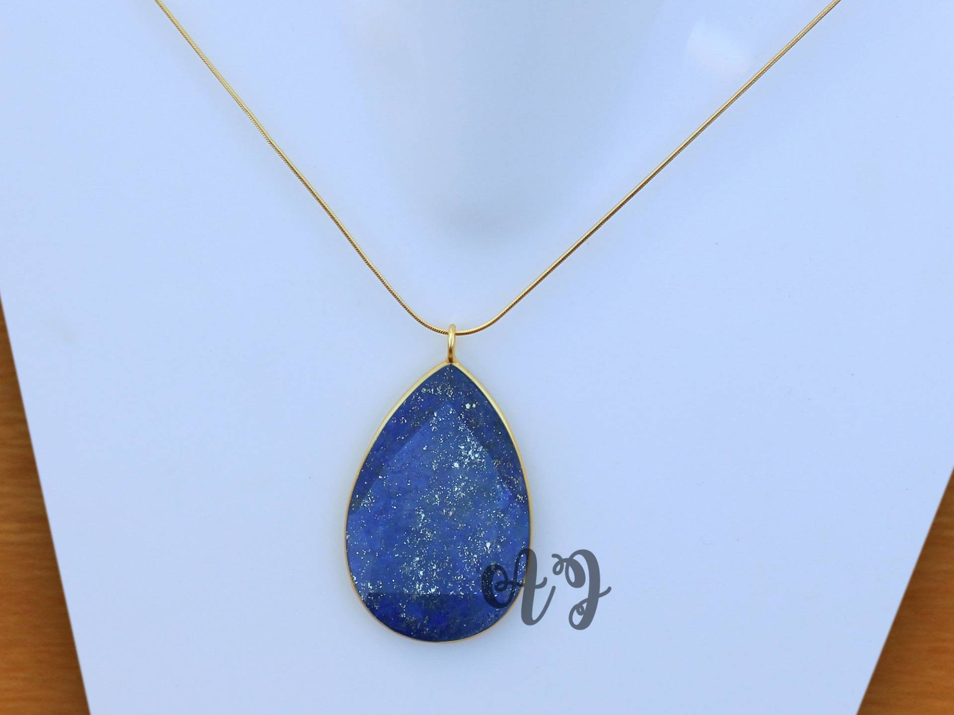 Natürliche Lapis Lazuli 18x25mm Birne Facettiert 925 Sterling Silber Vergoldet Lünette Anhänger Kette HalsketteLapis Schmuck Halskette Zubehör von ArtsyjewelsForyou