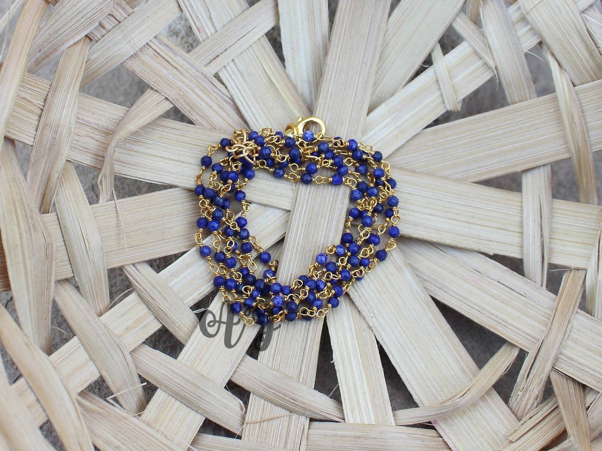 Natürliche Lapis Lazuli 3-4mm Rondelle Facettiert Perlen Vergoldet Doppellinie Kette Halskette-Lapis Halskette Edelstein Schöne Aj Jewellry von ArtsyjewelsForyou