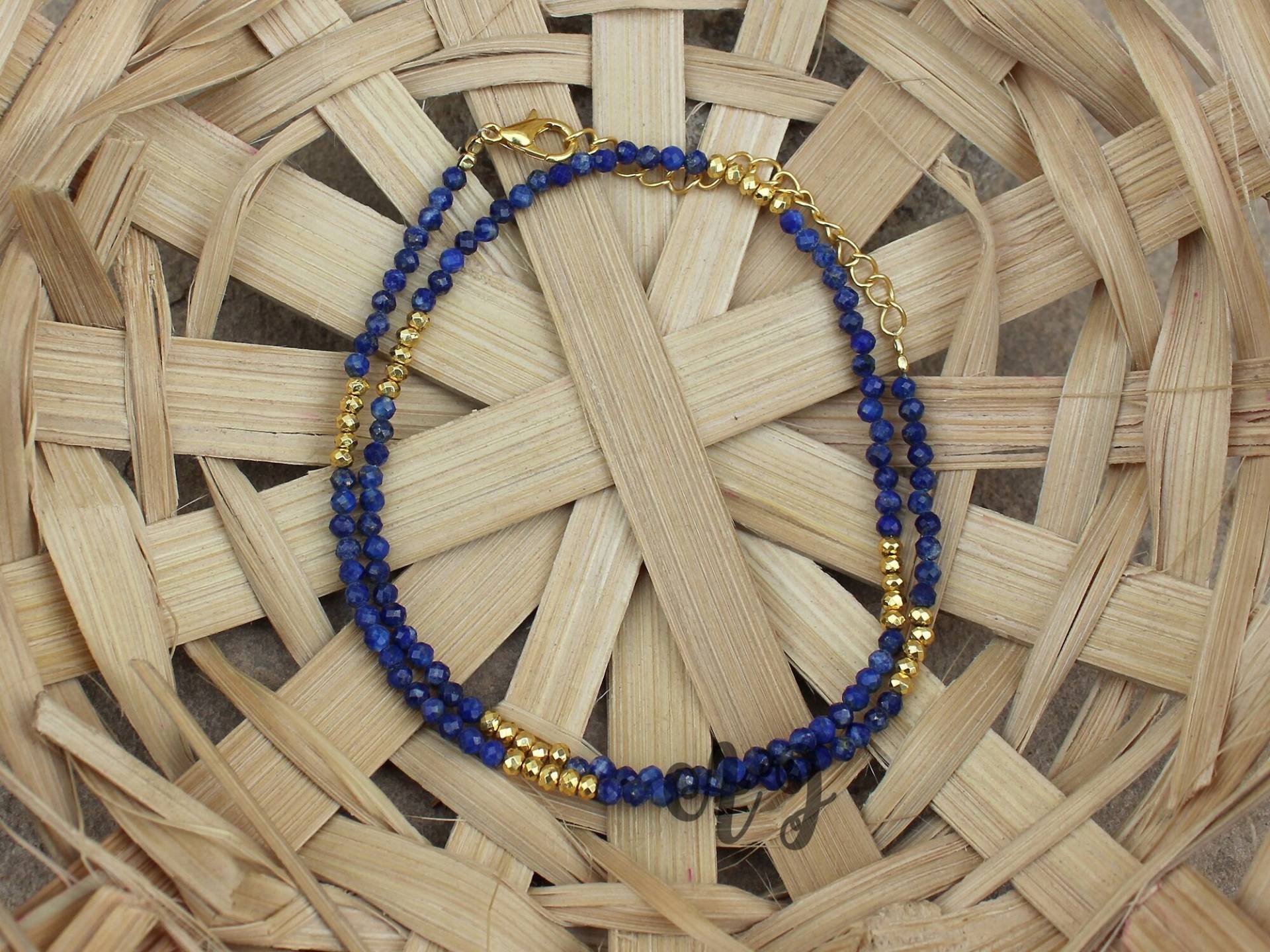 Schöne Natürliche Lapislazuli & Goldener Pyrit 3-4mm Roundel Facettierte Perlen Vergoldete Halskette-Naturstein Lapis Lazuli Halskette Schmuck von ArtsyjewelsForyou