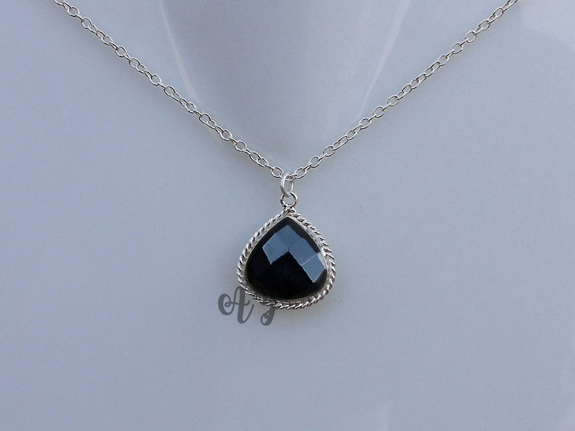 Schwarzer Onyx 12 Mm Herz Briolette 925 Sterling Silber Überzogene Strukturierte Lünette Anhänger Kette Halskette-Schwarzer Halskette von ArtsyjewelsForyou