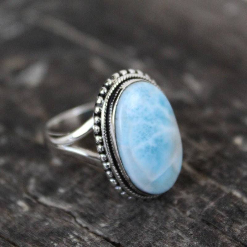 Larimar-Ring, Sterling Silber Ringe Für Frauen, Blauer Edelstein-Ring, Jubiläumsgeschenk, Versprechensring, Statement-Ring, Art-Deco-Ring von ArtsysilverCrafts