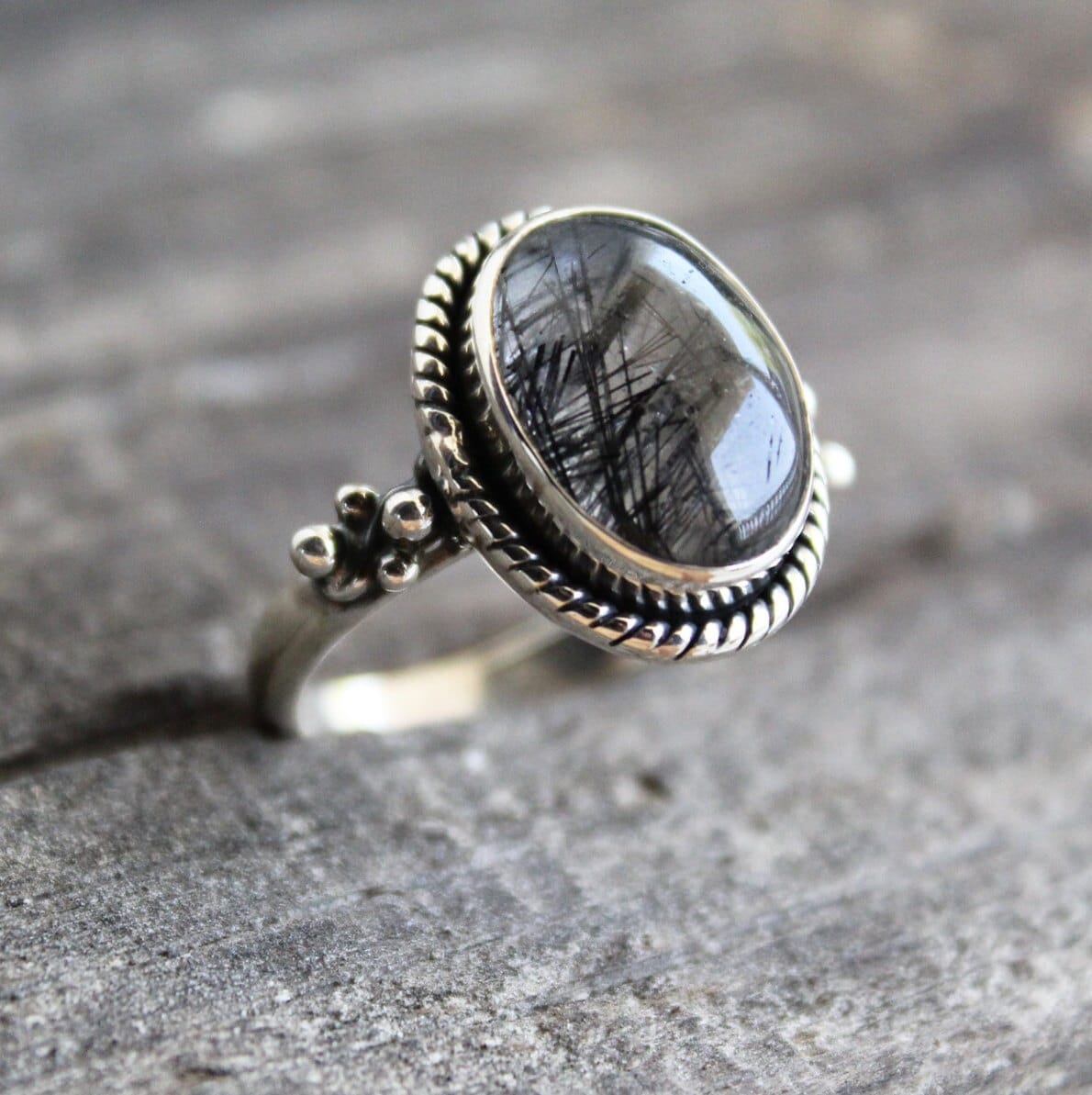 Rutilquarz-Ring, Schwarzer Rutil-Ring, Turmalin-Quarz-Ring, Rutilquarz-Schmuck von ArtsysilverCrafts