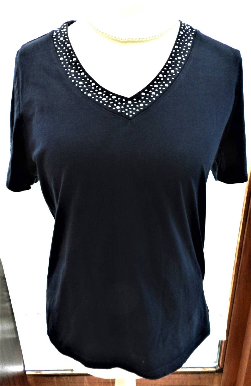 Damen Shirt, Kurzarm , Mit Metallic Design, Blau, Gr.38 von Artumam