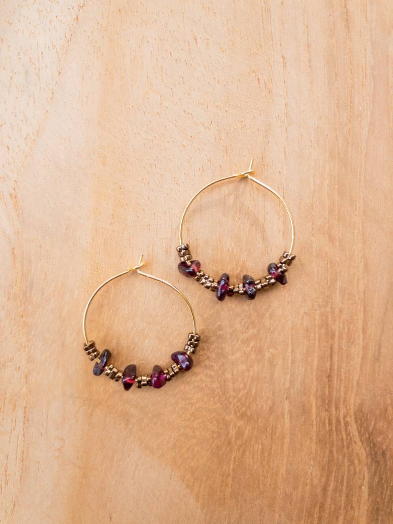 18 K Vergoldete Perlen Creolen Mit Granat- Gold - Rot von ArtundWeiseShop