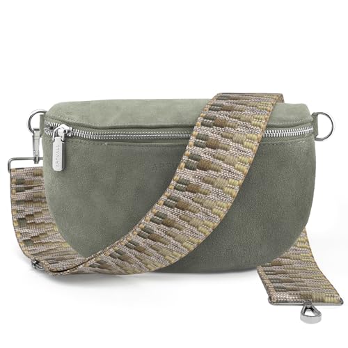 ARTVALL - Umhängetasche Wildleder Tasche Handtasche Velours Bauchtasche Klein mit Schultergurt Design Taschenband abnehmbar verstellbares Riemen Crossbody Bag Echt Ledertasche Damen mit Reißverschluss von Artvall