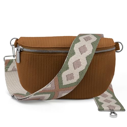 Artvall - Umhängetasche Cord Tasche Handtasche weiche Cordtasche Bauchtasche Klein mit Schultergurt Design Taschenband abnehmbar verstellbares Riemen Crossbody Bag Hüfttasche Damen mit Reißverschluss von Artvall