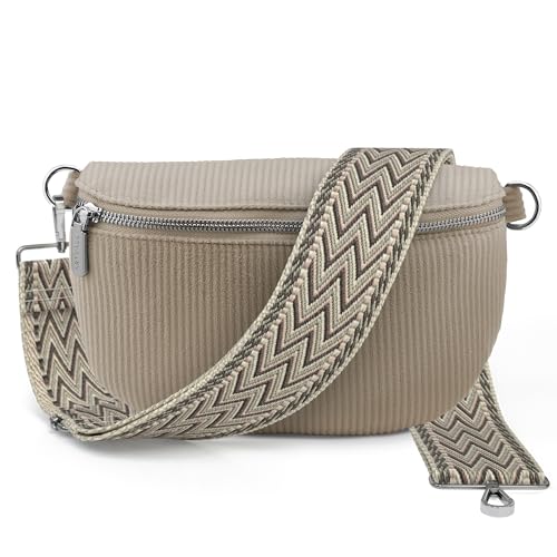 Artvall - Umhängetasche Cord Tasche Handtasche weiche Cordtasche Bauchtasche Klein mit Schultergurt Design Taschenband abnehmbar verstellbares Riemen Crossbody Bag Hüfttasche Damen mit Reißverschluss von Artvall