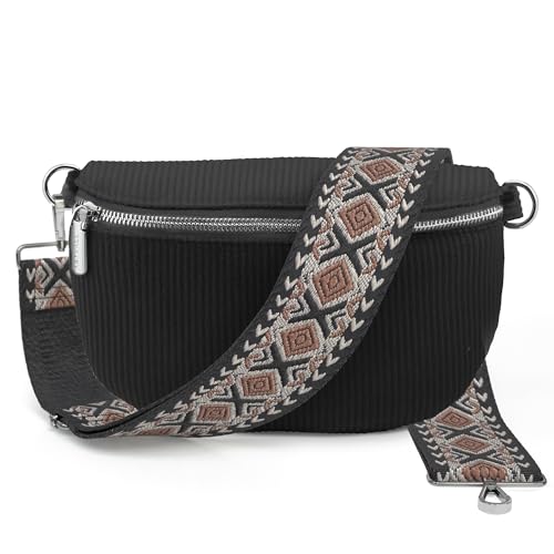 Artvall - Umhängetasche Cord Tasche Handtasche weiche Cordtasche Bauchtasche Klein mit Schultergurt Design Taschenband abnehmbar verstellbares Riemen Crossbody Bag Hüfttasche Damen mit Reißverschluss von Artvall