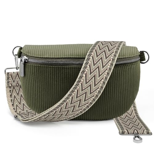Artvall - Umhängetasche Cord Tasche Handtasche weiche Cordtasche Bauchtasche Klein mit Schultergurt Design Taschenband abnehmbar verstellbares Riemen Crossbody Bag Hüfttasche Damen mit Reißverschluss von Artvall
