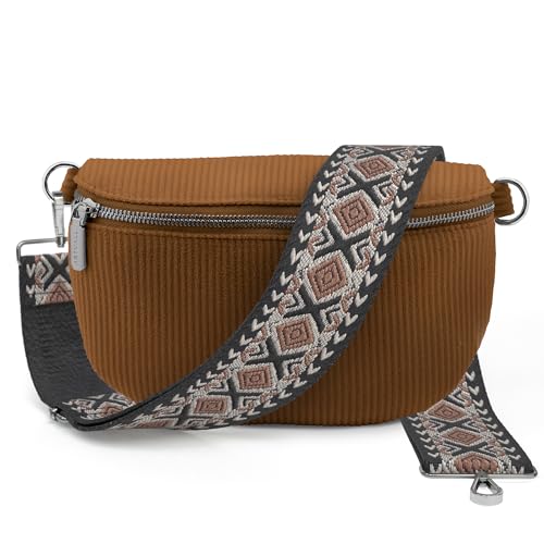 Artvall - Umhängetasche Cord Tasche Handtasche weiche Cordtasche Bauchtasche Klein mit Schultergurt Design Taschenband abnehmbar verstellbares Riemen Crossbody Bag Hüfttasche Damen mit Reißverschluss von Artvall