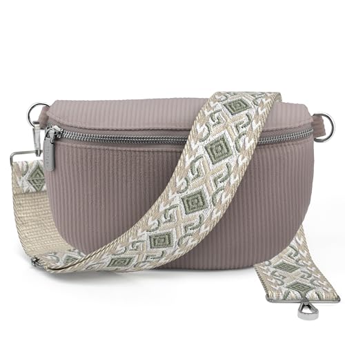 Artvall - Umhängetasche Cord Tasche Handtasche weiche Cordtasche Bauchtasche Klein mit Schultergurt Design Taschenband abnehmbar verstellbares Riemen Crossbody Bag Hüfttasche Damen mit Reißverschluss von Artvall