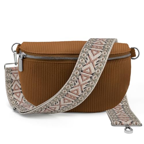 Artvall - Umhängetasche Cord Tasche Handtasche weiche Cordtasche Bauchtasche Klein mit Schultergurt Design Taschenband abnehmbar verstellbares Riemen Crossbody Bag Hüfttasche Damen mit Reißverschluss von Artvall