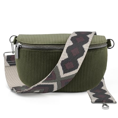 Artvall - Umhängetasche Cord Tasche Handtasche weiche Cordtasche Bauchtasche Klein mit Schultergurt Design Taschenband abnehmbar verstellbares Riemen Crossbody Bag Hüfttasche Damen mit Reißverschluss von Artvall