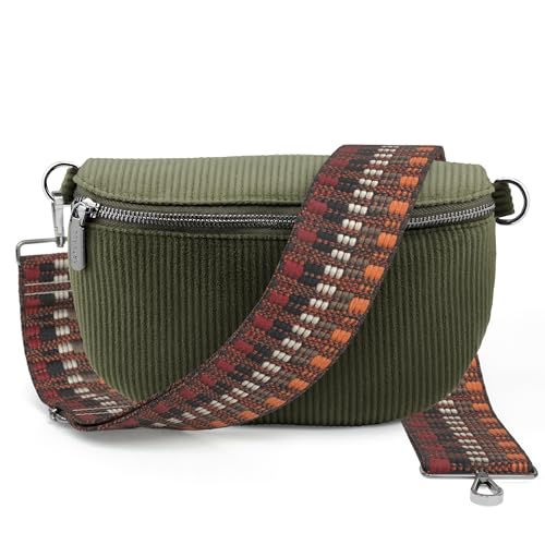 Artvall - Umhängetasche Cord Tasche Handtasche weiche Cordtasche Bauchtasche Klein mit Schultergurt Design Taschenband abnehmbar verstellbares Riemen Crossbody Bag Hüfttasche Damen mit Reißverschluss von Artvall