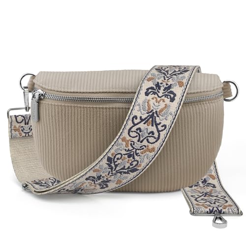 Artvall - Umhängetasche Cord Tasche Handtasche weiche Cordtasche Bauchtasche Klein mit Schultergurt Design Taschenband abnehmbar verstellbares Riemen Crossbody Bag Hüfttasche Damen mit Reißverschluss von Artvall