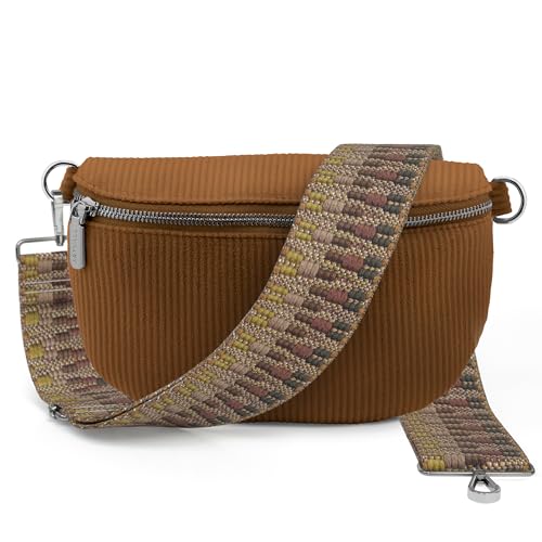 Artvall - Umhängetasche Cord Tasche Handtasche weiche Cordtasche Bauchtasche Klein mit Schultergurt Design Taschenband abnehmbar verstellbares Riemen Crossbody Bag Hüfttasche Damen mit Reißverschluss von Artvall