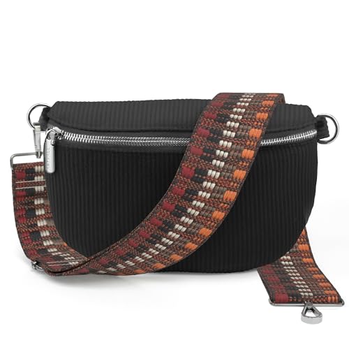 Artvall - Umhängetasche Cord Tasche Handtasche weiche Cordtasche Bauchtasche Klein mit Schultergurt Design Taschenband abnehmbar verstellbares Riemen Crossbody Bag Hüfttasche Damen mit Reißverschluss von Artvall