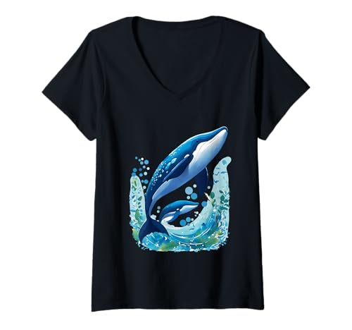 Damen Wal Ozean Outfit Damen Kinder mit Meerestiere Blau Herren 92 T-Shirt mit V-Ausschnitt von Artwork Bedruckte Kleidung mit Print Tierliebhaber
