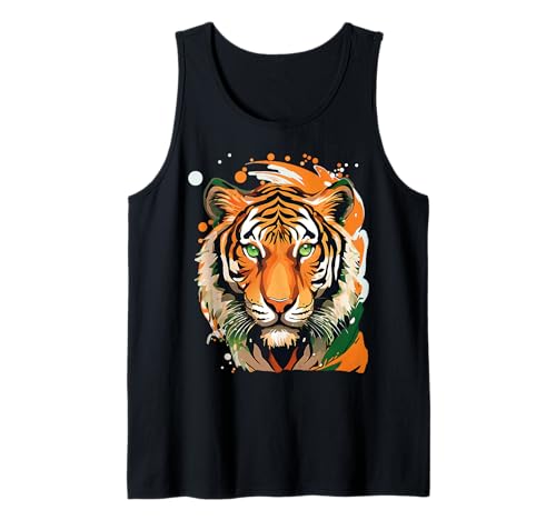 Tiger Print Damen Herren Kinder Afrika Tier Motiv gelb grün Tank Top von Artwork Bedruckte Kleidung mit Print Tierliebhaber