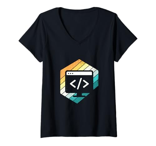 Damen Retro Vintage Geek Nerd Tech Informatik T-Shirt mit V-Ausschnitt von Artwork