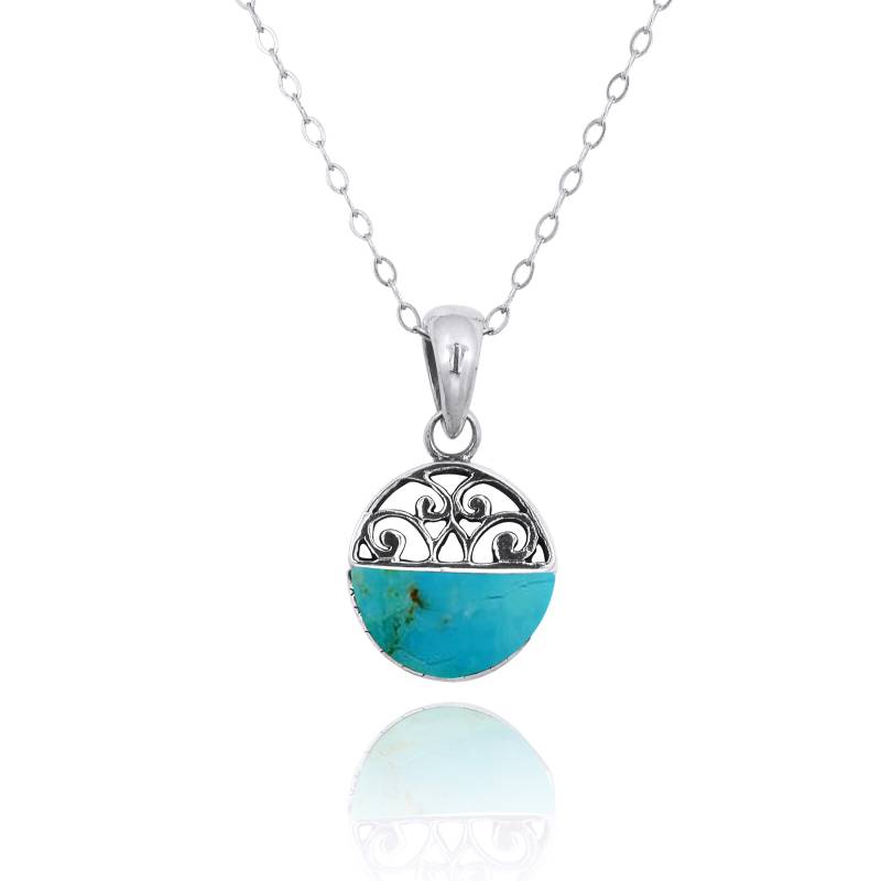 Türkis Halskette - 925 Sterling Silber Anhänger Mit Stein Runde Form Handgemacht Natürlicher Edelstein Boho Style Schmuck von ArtySun