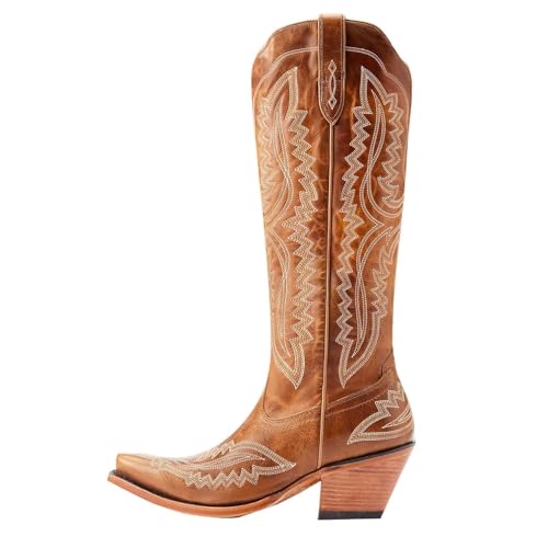 Artykey Cowboystiefel Damen Elegante Cowboy Boots Mode Reitstiefel Knee Hohe Stiefel Biker Boots A14 von Artykey