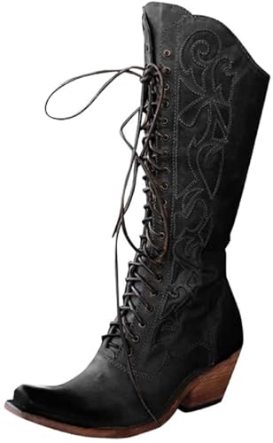Artykey Cowboystiefel Damen Elegante Cowboy Boots Mode Stiefel 6CM Hoher Absatz Ankle Boots Schwarz Braun von Artykey